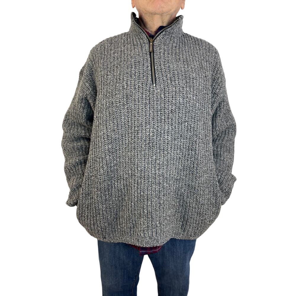 REI Wool Pullover Quarter Zip Vintage Knit Pullover Outdoors USA Made Gray